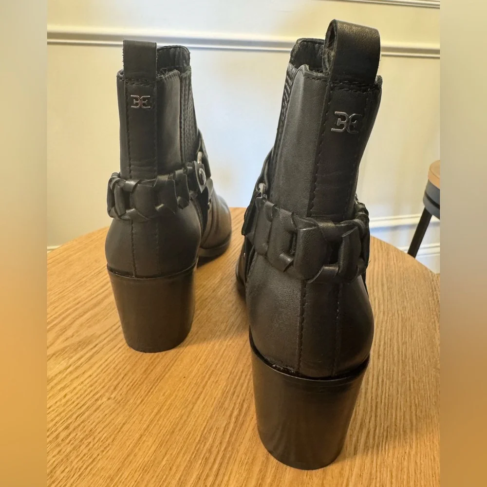 Sam Edelman Dalma Black Leather Harness Chelsea Moto Biker Boots